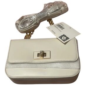 Anne Klein mini square flap turn-lock crossbody bag white/ gold-tone hardwareNWT
